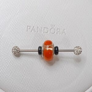 Pandora Vintage Silver Orange Love Orange Hearts Murano Glass Charm